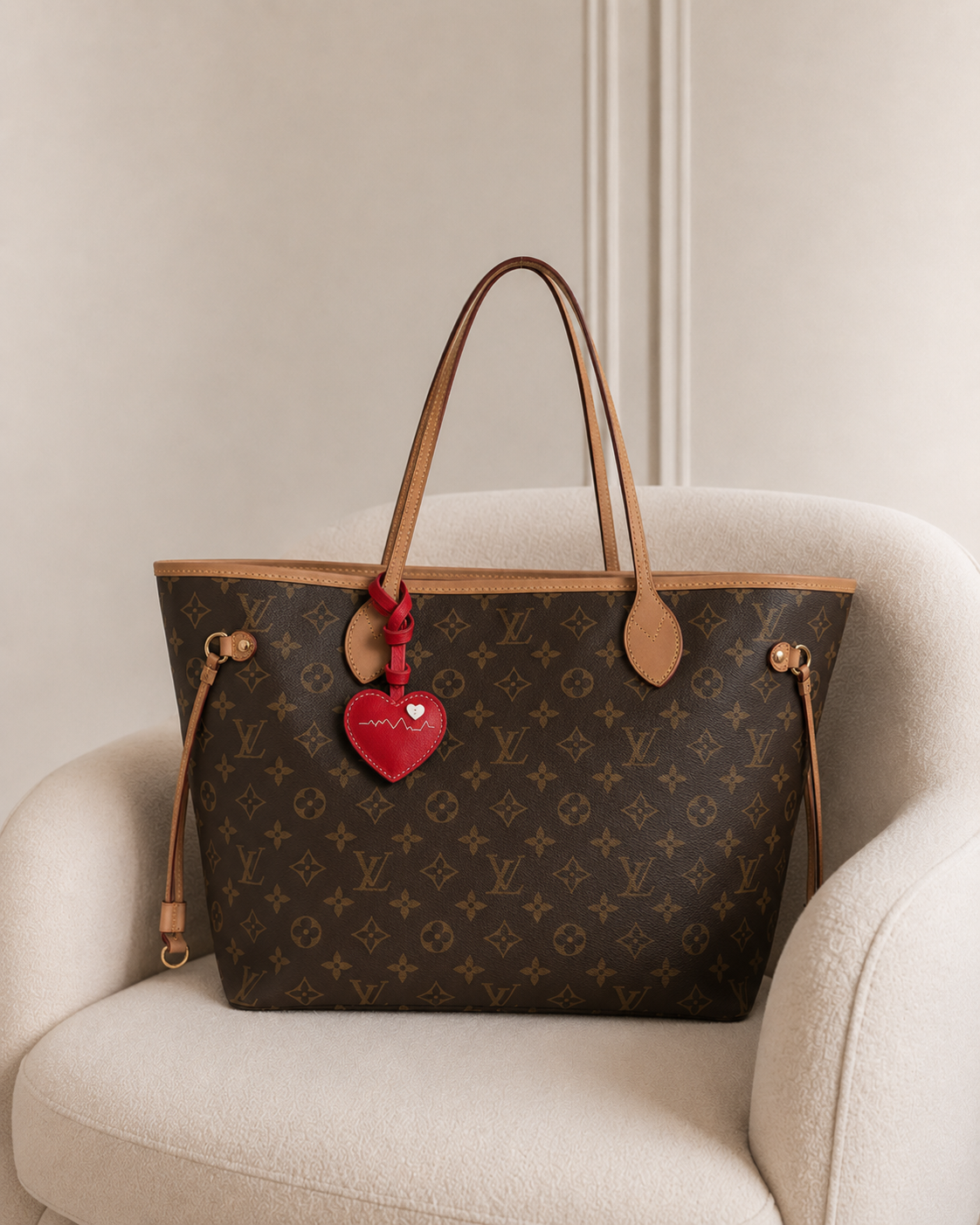Bag Charm Coração Pulse em uso com bolsa - Charmme Brasil