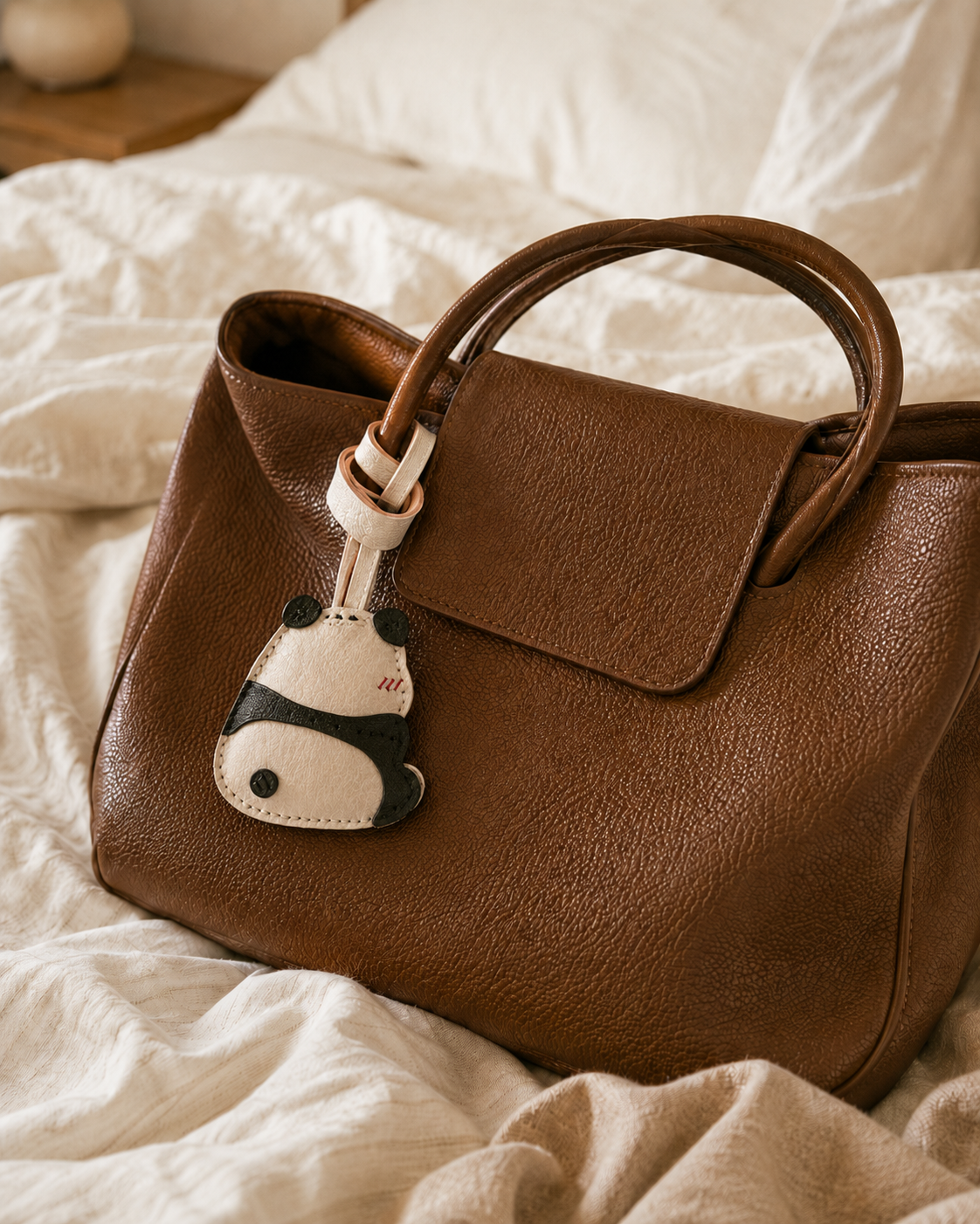 Bag Charm Panda em uso com bolsa - Charmme Brasil