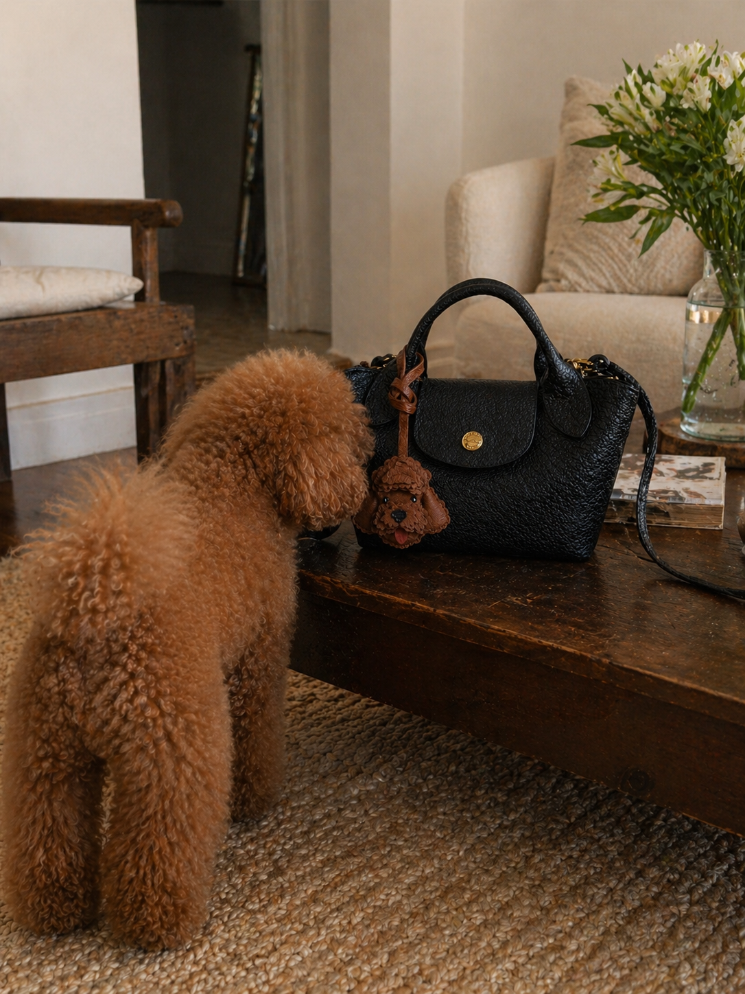 Bag Charm Poodle em uso com bolsa - Charmme Brasil