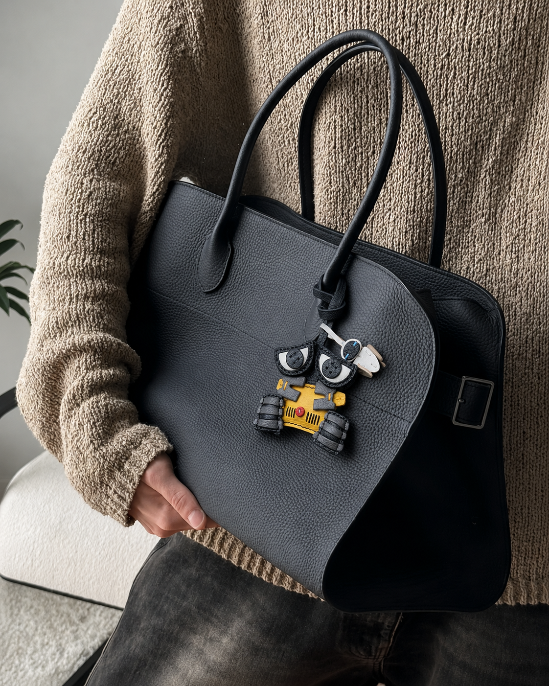 Bag Charm Robô em uso com bolsa - Charmme Brasil