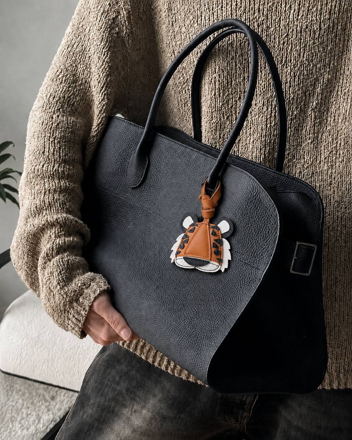 Bag Charm Tigre em uso com bolsa - Charmme Brasil