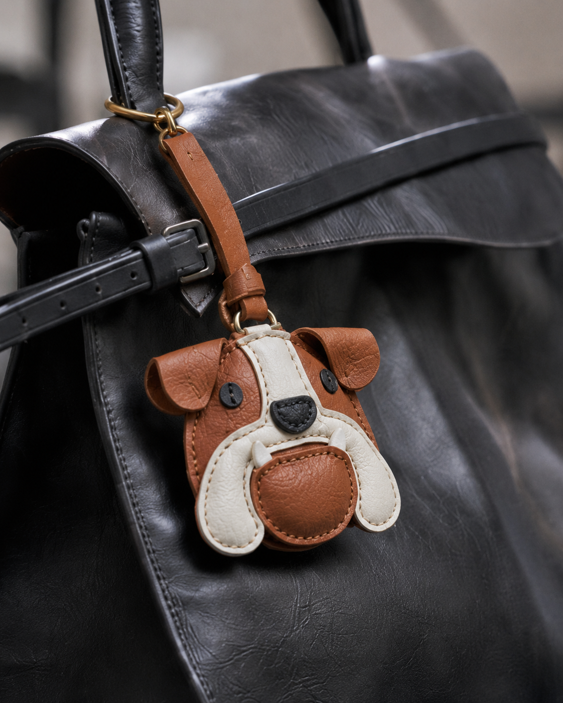 Bag Charm Bulldog Inglês em uso com bolsa - Charmme Brasil