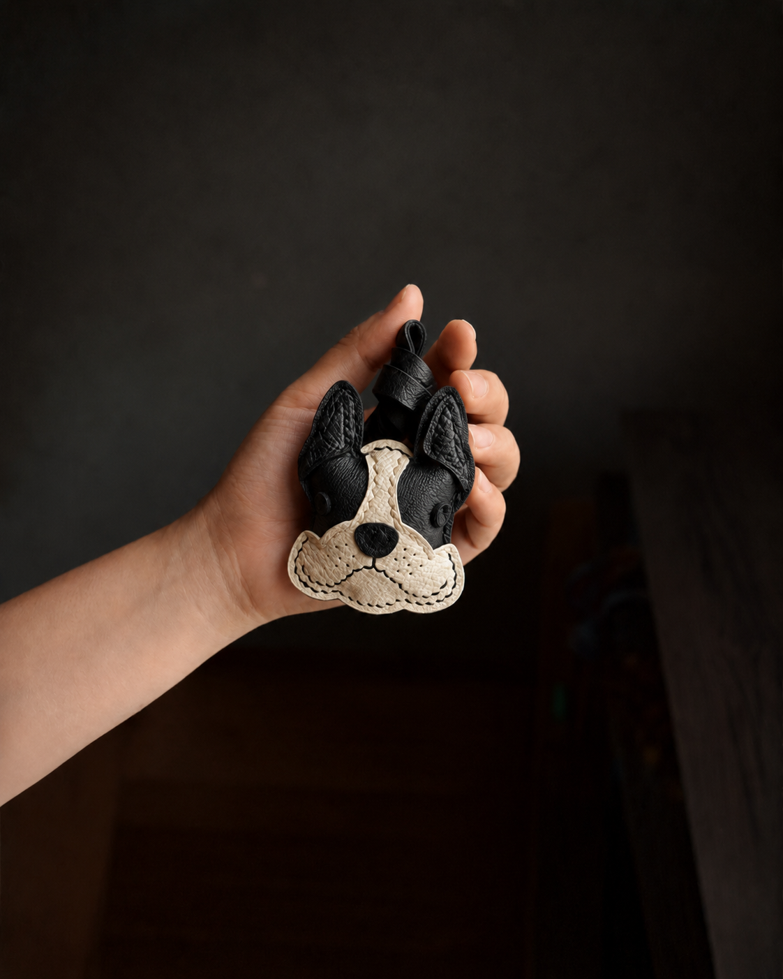 Bag Charm Bulldog Francês em uso com bolsa - Charmme Brasil