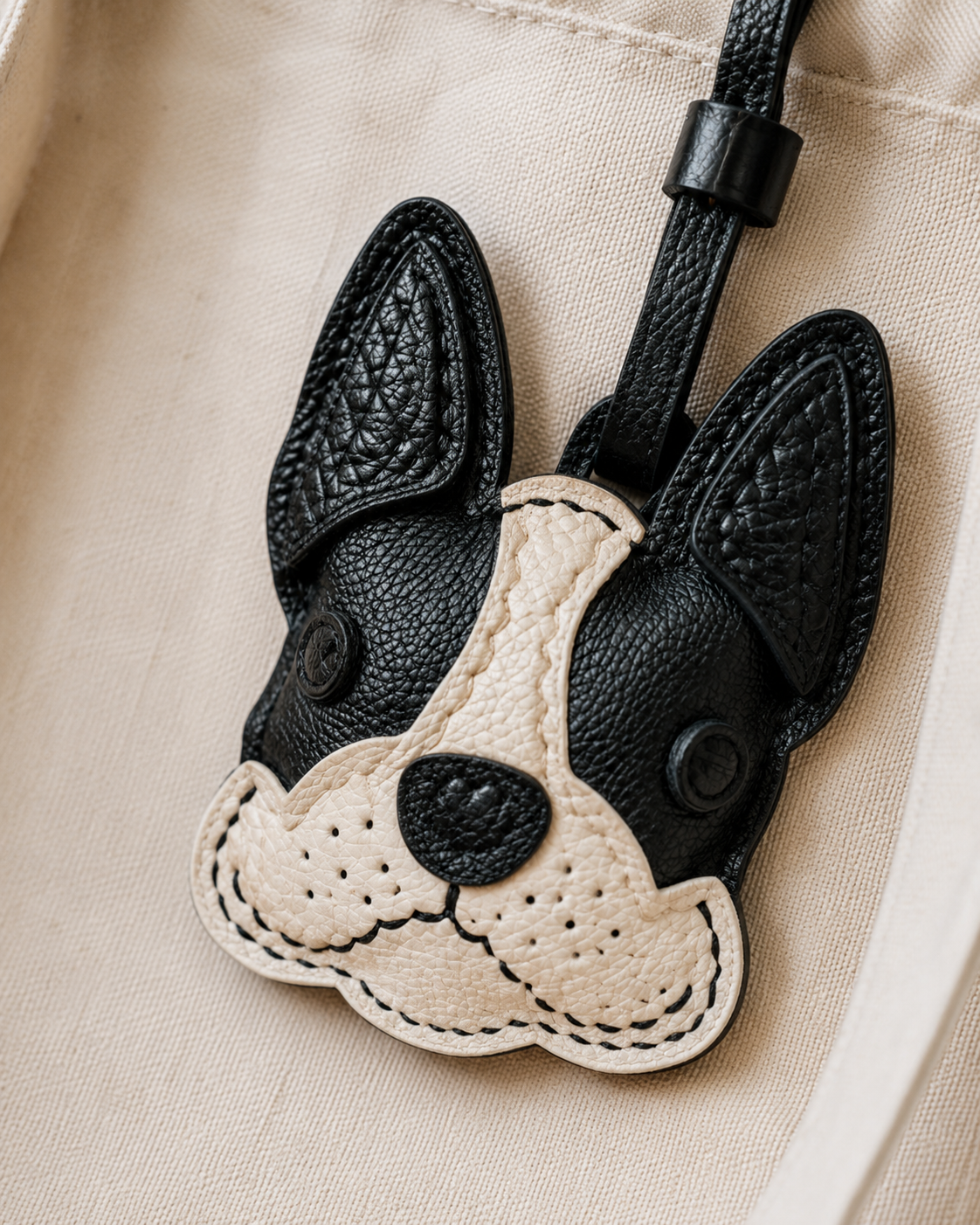 Bag Charm Bulldog Francês em uso com bolsa - Charmme Brasil