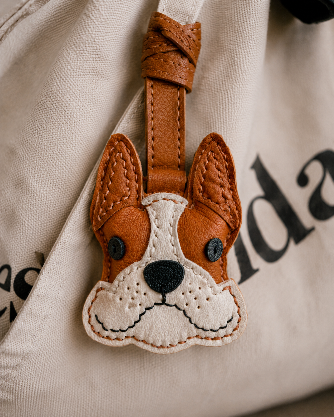 Bag Charm Bulldog Francês em uso com bolsa - Charmme Brasil