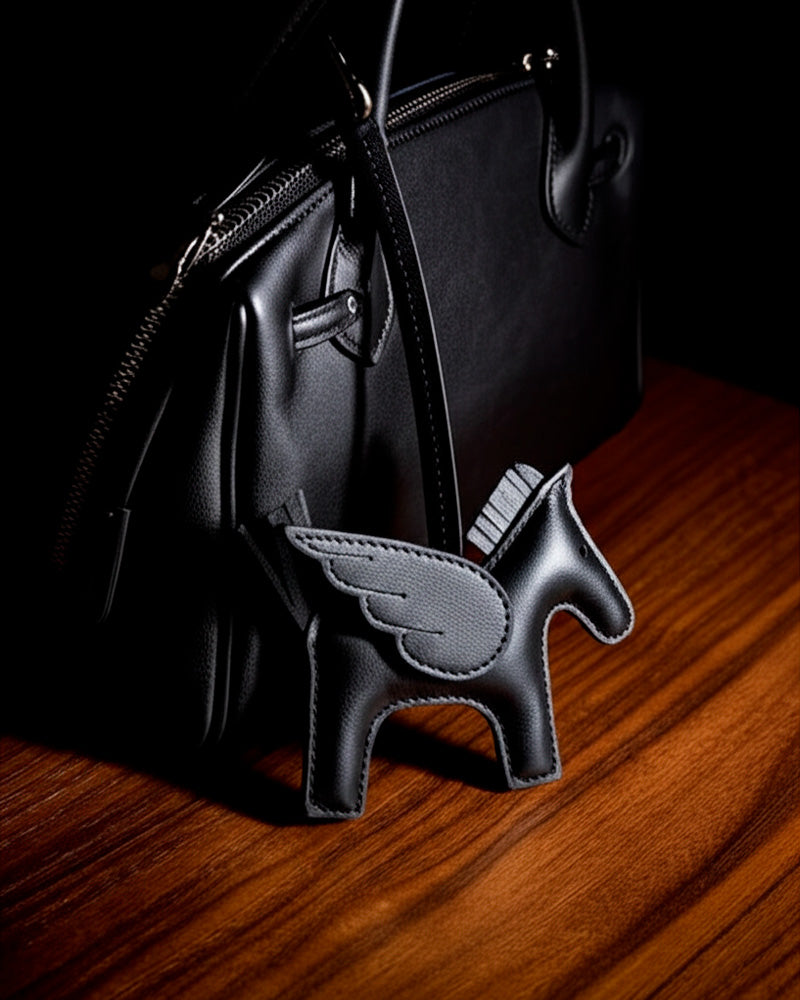 Bag Charm Pegasus preto preso a bolsa em close - Charmme Brasil