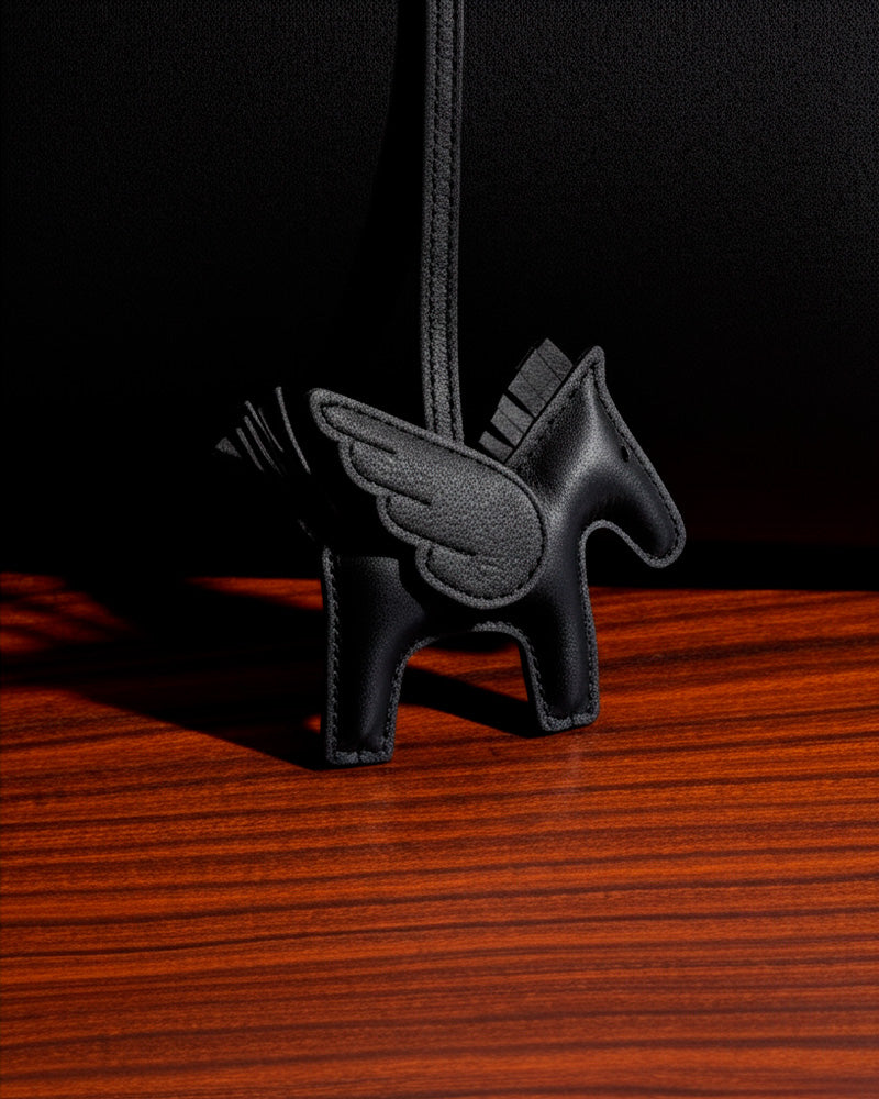 Bag Charm Pegasus preto preso a bolsa em close - Charmme Brasil