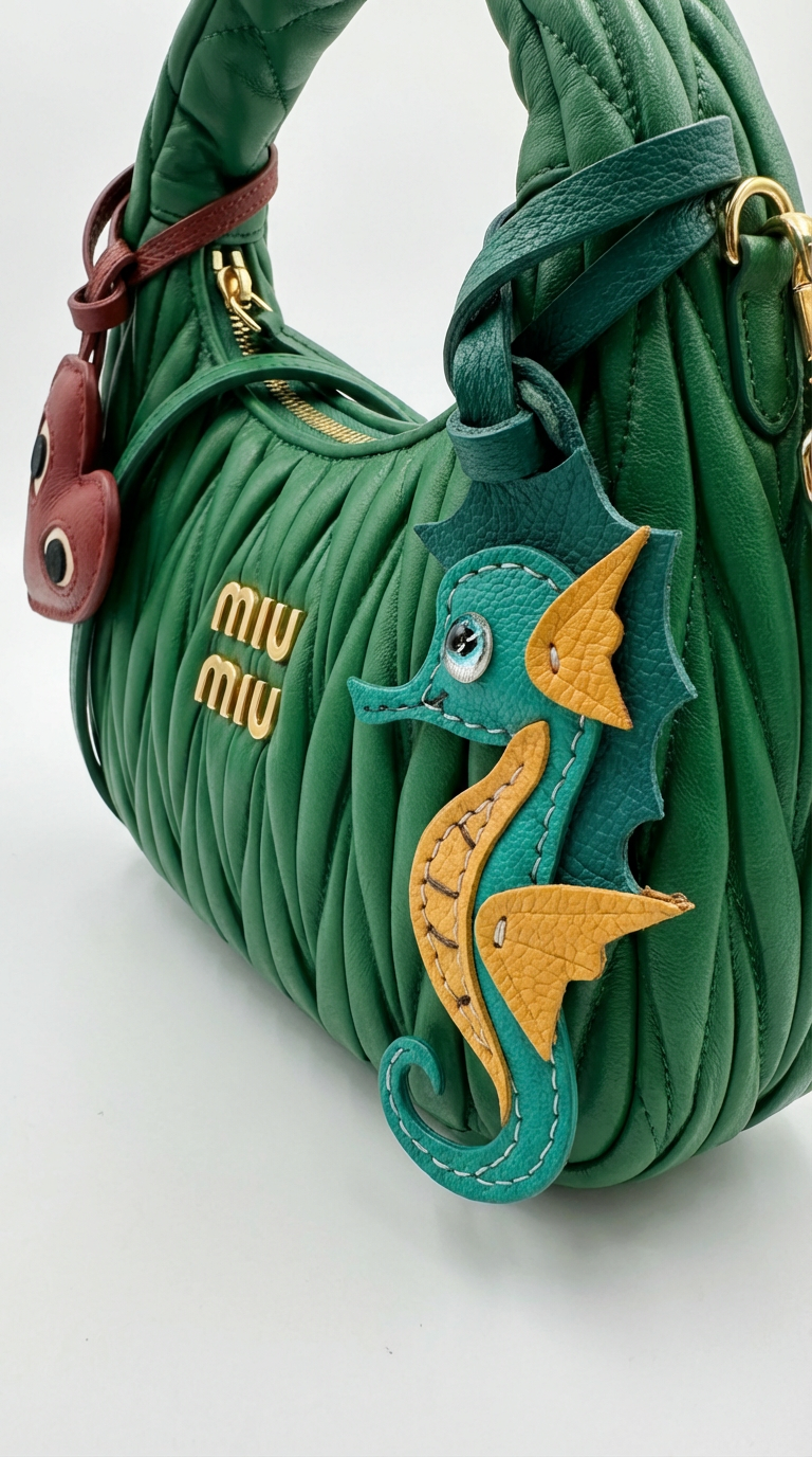 Bag Charm Cavalo Marinho em uso com bolsa - Charmme Brasil
